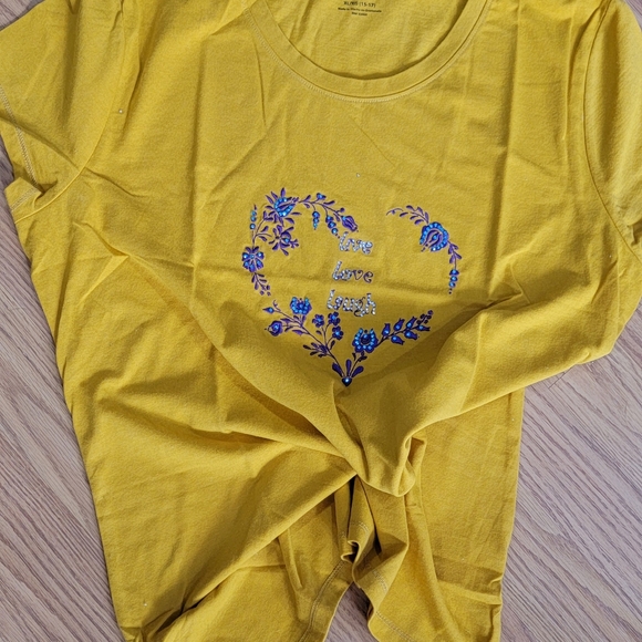 Woman embroidered T-shirt with rhinestones "Live-Love-Laugh" - Picture 7 of 9